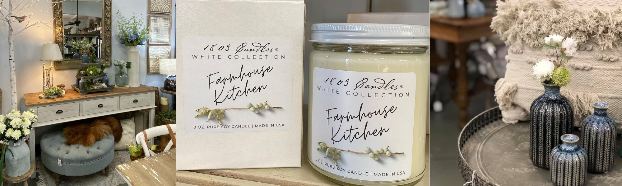 1803 candles and farmhouse home decor items